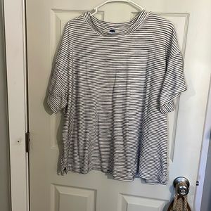 Loose fitting striped t shirt.